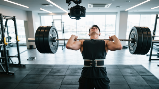 健身房内的健身教练正在指导学员进行力量训练，各种健身器材整齐排列