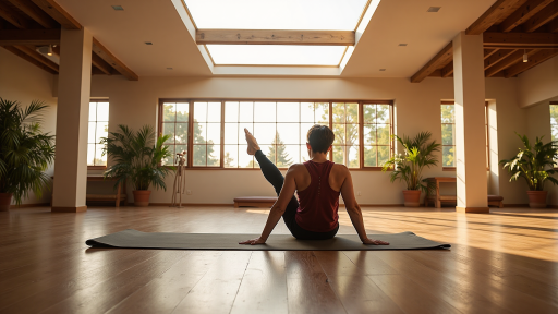 瑜伽练习者在安静的环境中进行瑜伽体式练习，柔和的光线营造宁静氛围
